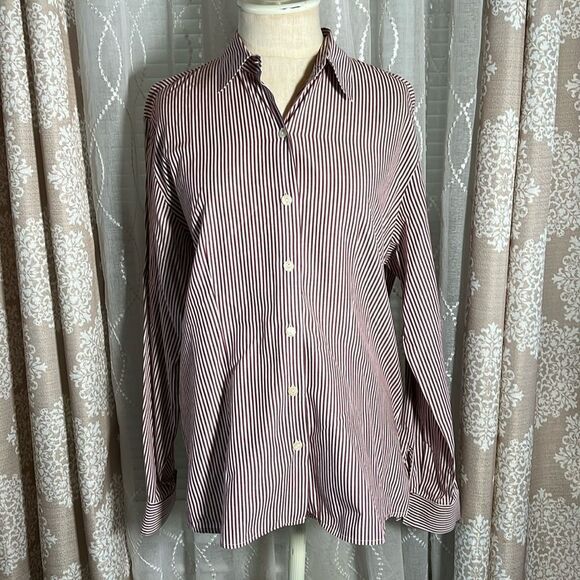 TALBOTS 100% Cotton Striped Button Down Blouse Size 10 - Picture 1 of 6